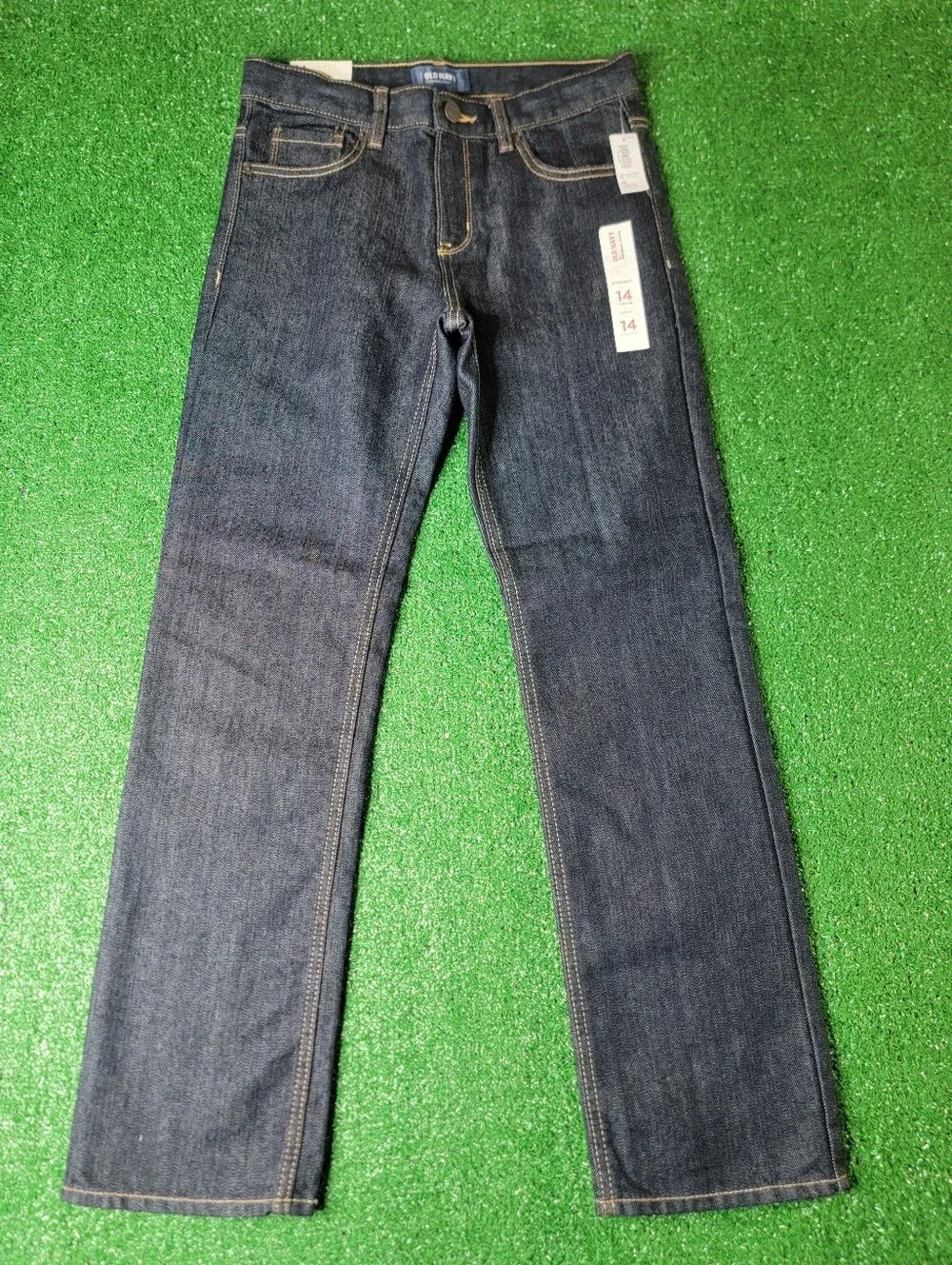 Old Navy Straight Leg Dark Wash Size 14 Regular Boy's Denim Blue Jeans Zip New